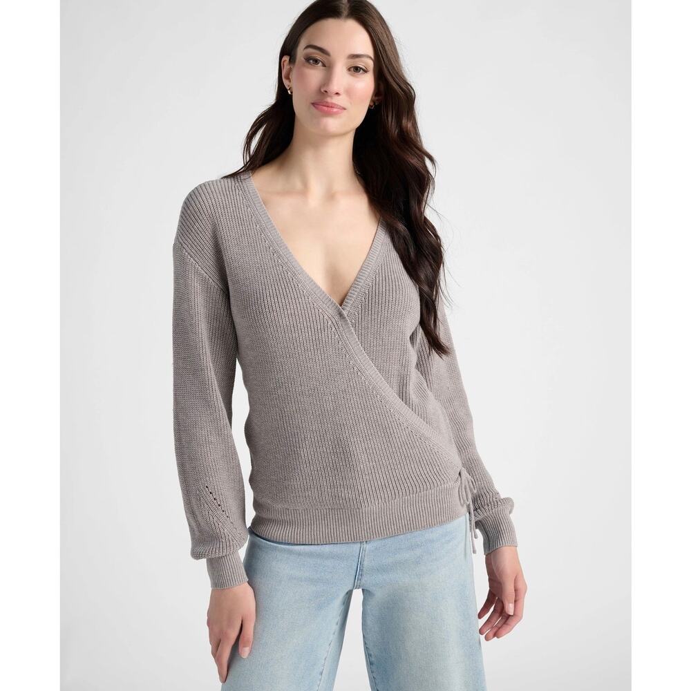 Gentle Fawn Camille Pullover Sweater Womens Dark Gray V Neck Wrap. Size L